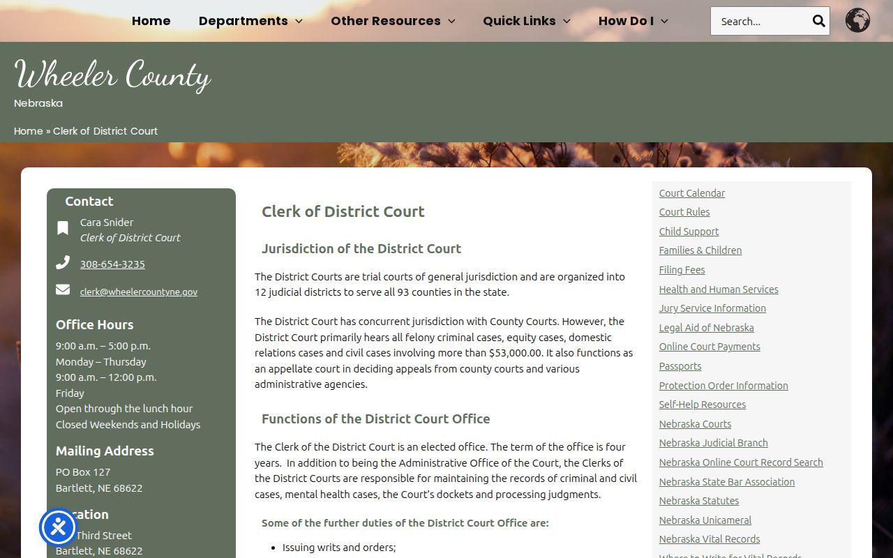 Wheeler County criminal court cases District Court clerk page