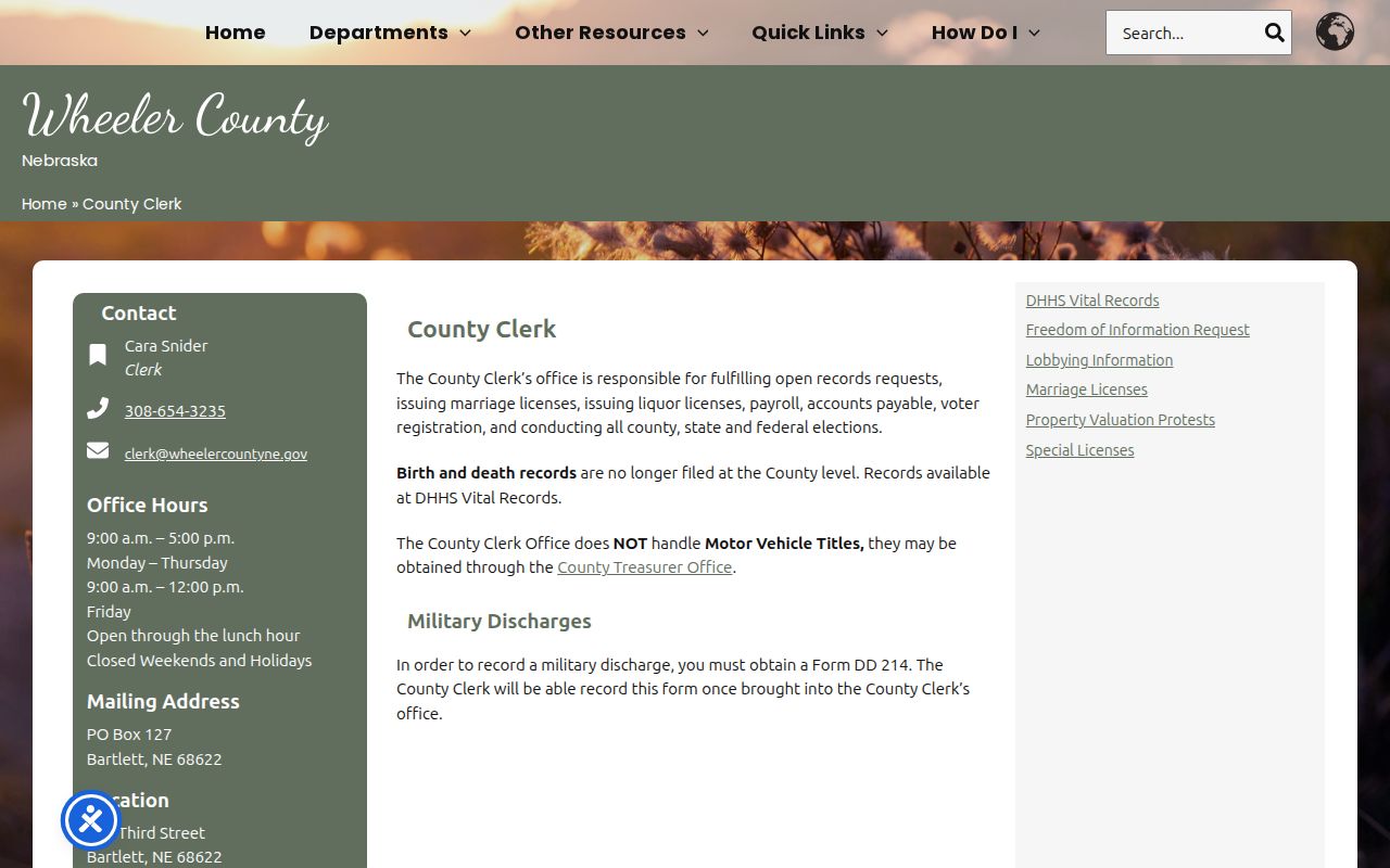Wheeler County Clerk official criminal records contact page