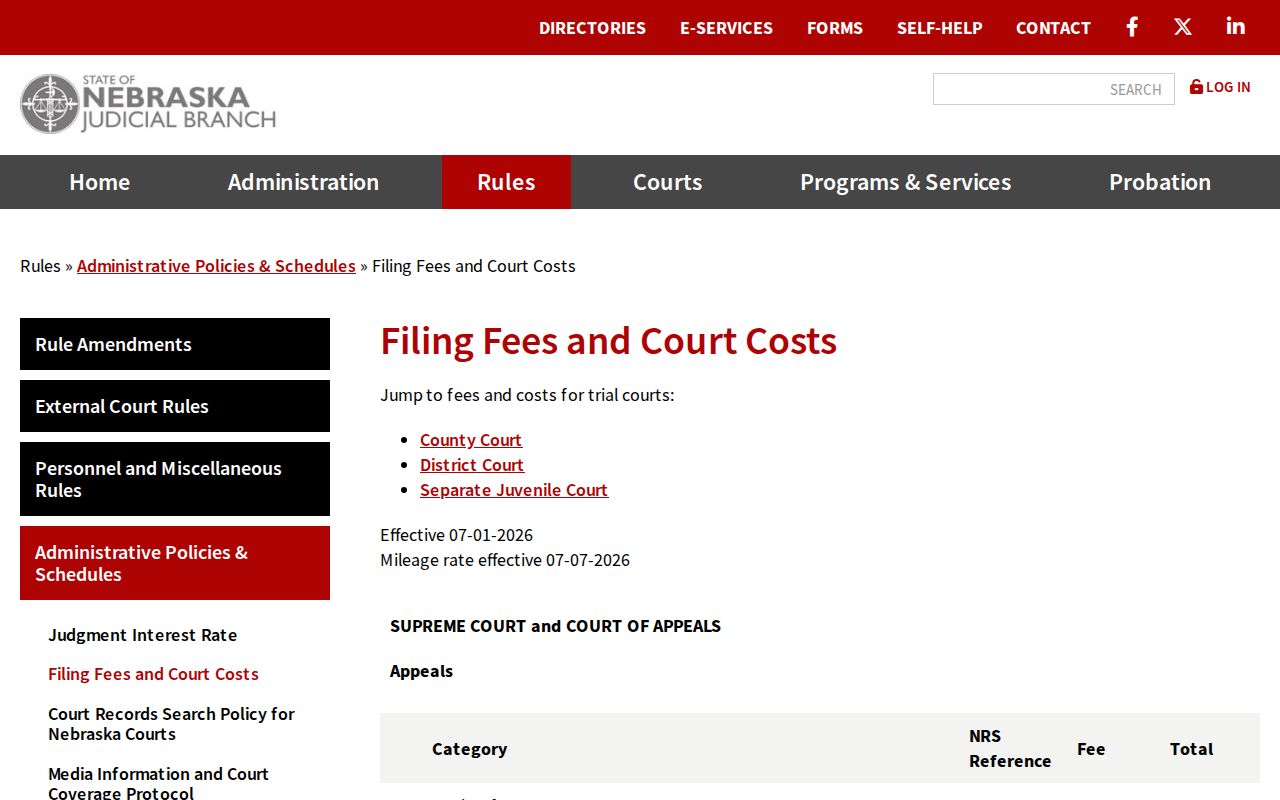 Nebraska Judicial Branch fees for Wheeler County criminal court records