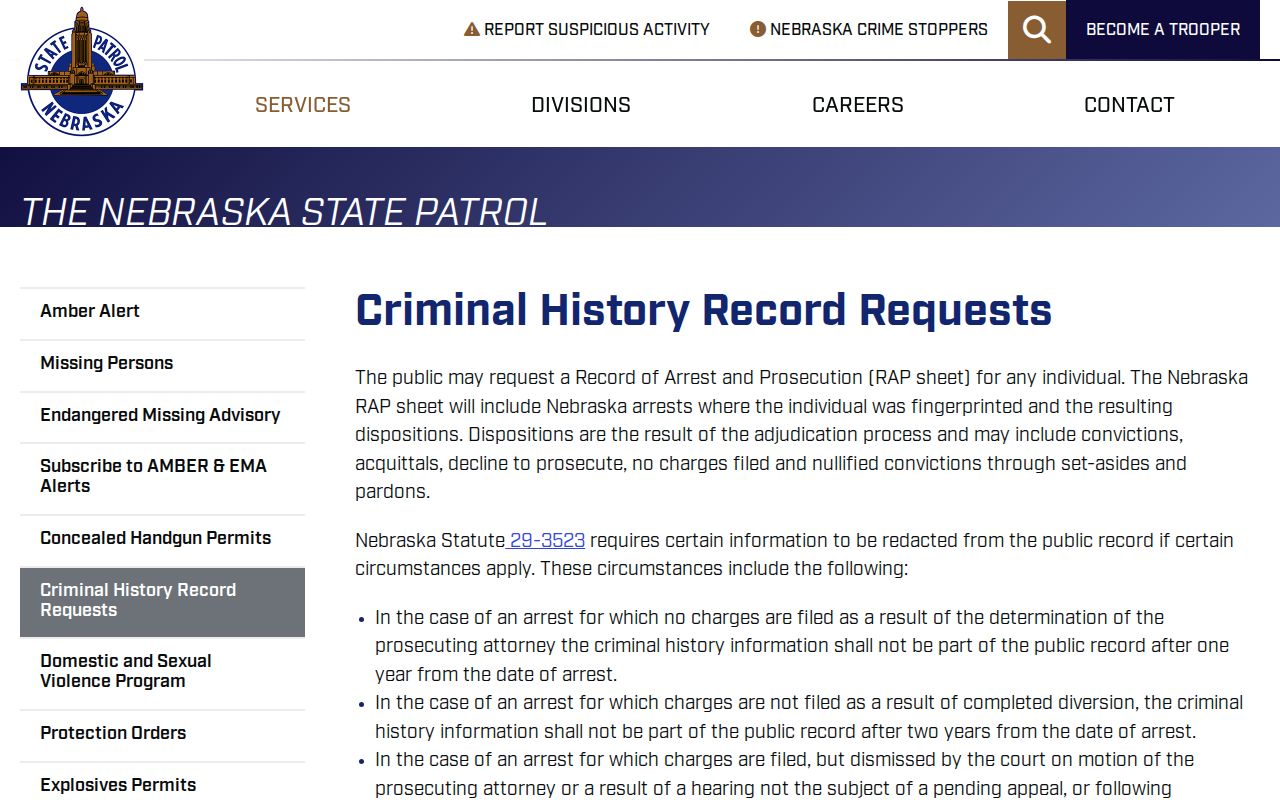 Nebraska State Patrol Wheeler County criminal history request guidance