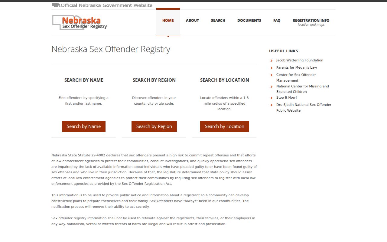 Wheeler County sex offender search on the Nebraska registry home screen