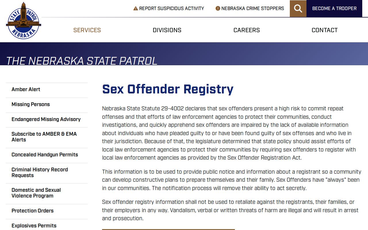 Nebraska State Patrol guidance for Wheeler County sex offender registry use