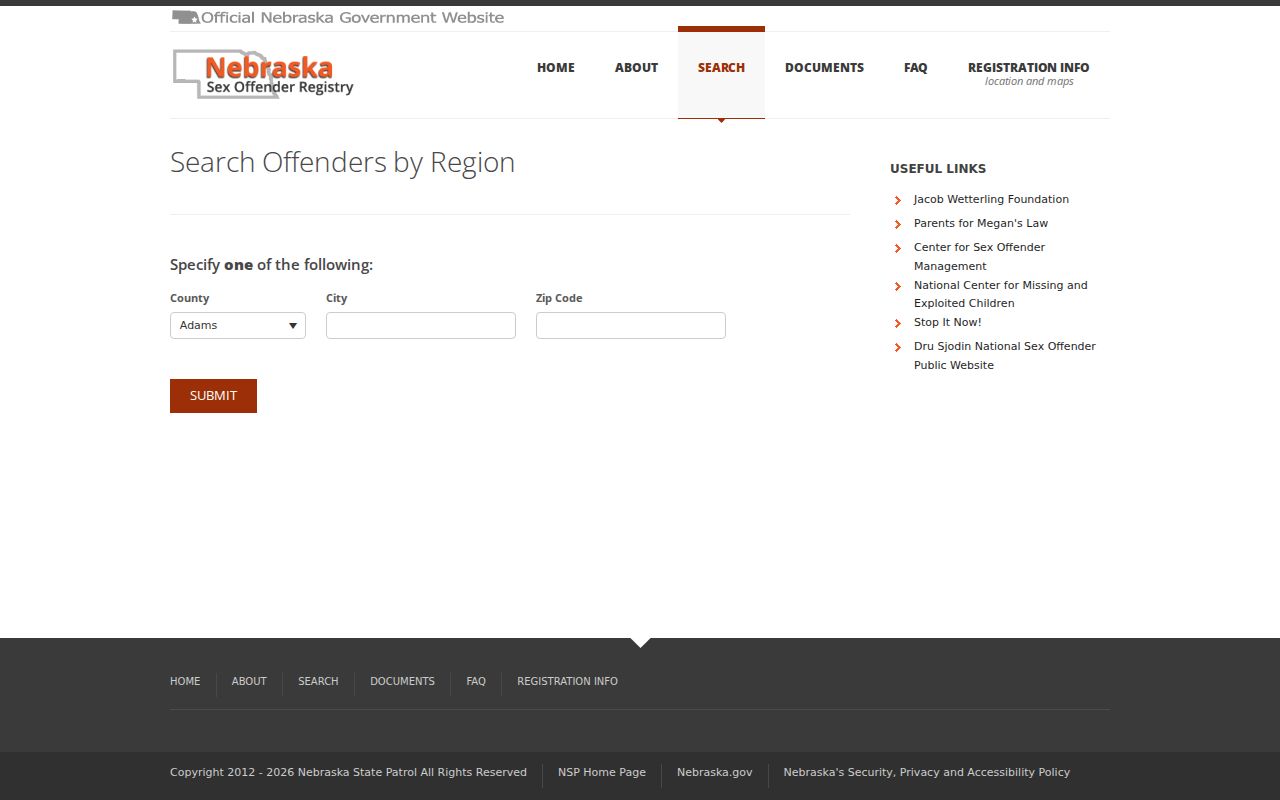 Wheeler County sex offender registry region search controls